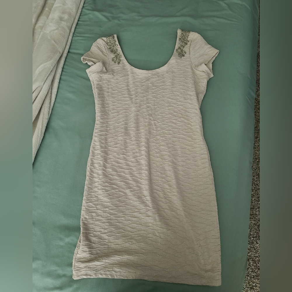 Free People beaded, ruched mini dress